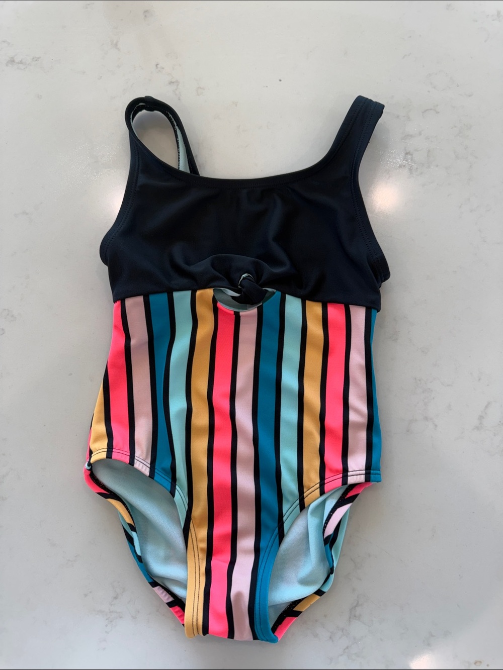 Kids Striped One-Piece Swimsuit with Front Keyhole